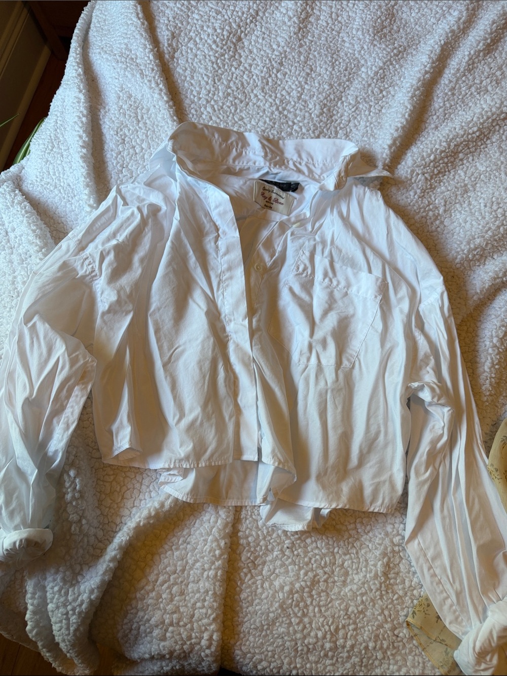 rag & bone White Cropped Button-Down Shirt crop